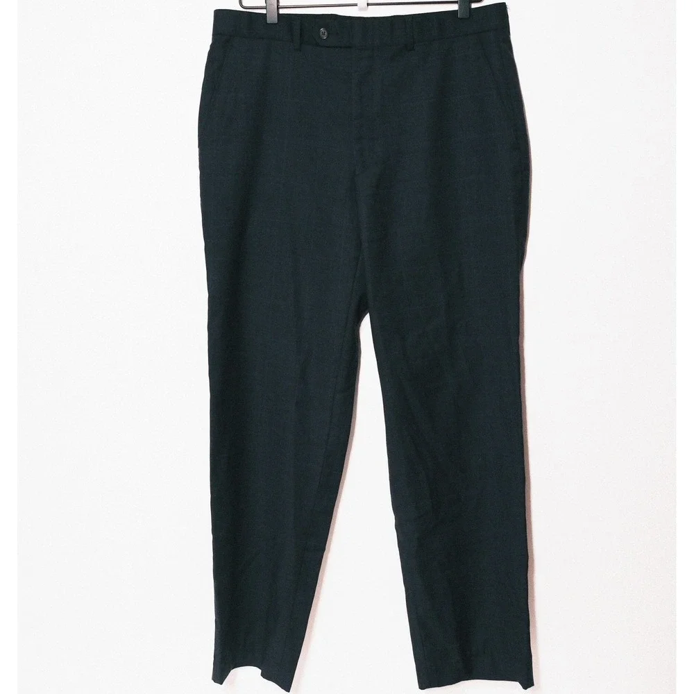 Zanella Bennett Mens 40x30 Flat Front Pleated Wool Dress Pants Black